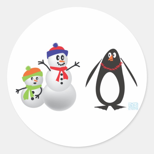 Adesivo Redondo Snowmen e Pinguim (Frente)