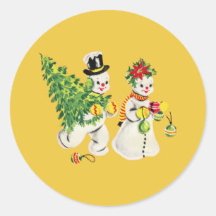 Adesivo Redondo Snowmen Retro