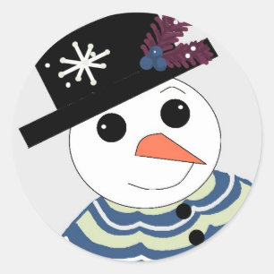 Adesivo Redondo Snowmen sorridente com chapéu preto