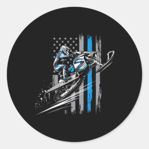 Adesivo Redondo Snowmobile Eua Flag Winter Sports Snowmobile Ridin