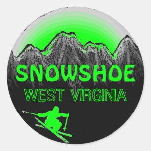 Adesivo Redondo Snowshoe West Virginia, autocolantes verdes de esq