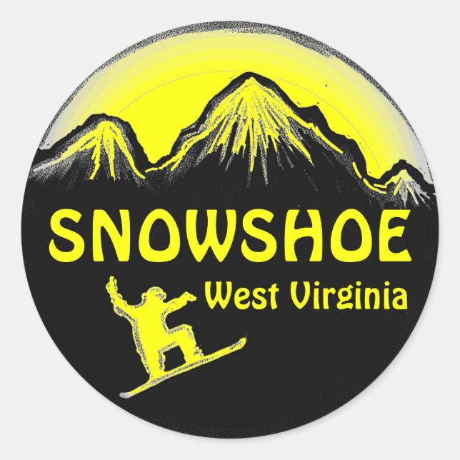 Adesivo Redondo Snowshoe West Virginia Snowboard stickers amarelos (Frente)