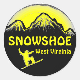 Adesivo Redondo Snowshoe West Virginia Snowboard stickers amarelos