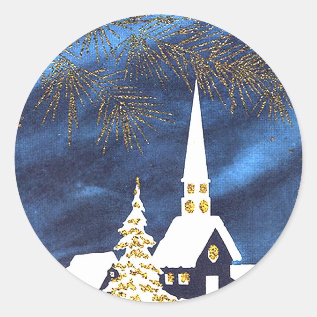 Adesivo Redondo Snowy Christmas Church Amen Stickers (Frente)