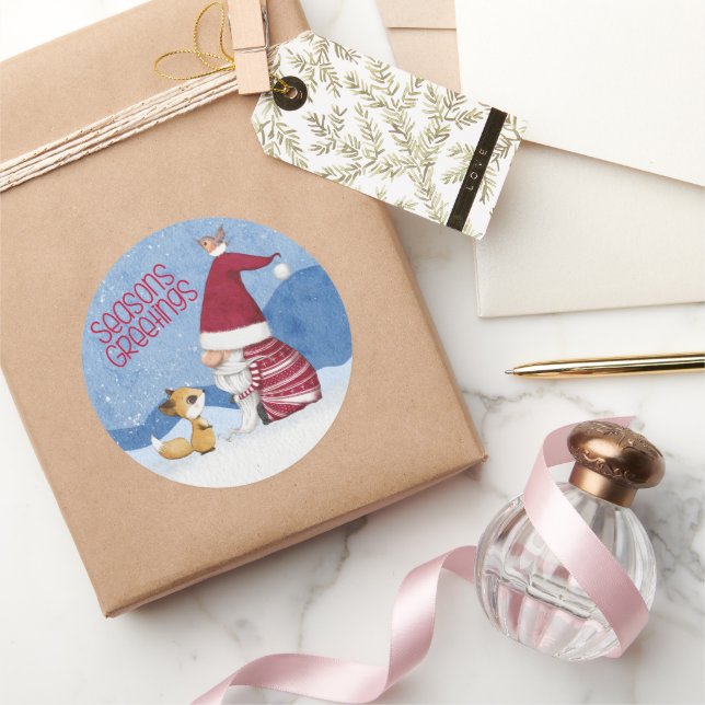 Adesivo Redondo Snowy Christmas Gnomo Fox Bird Sticker (Presentear)