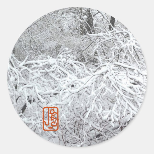 Adesivo Redondo Snowy Hedgerow Inverno Round Sticker (Frente)
