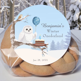 Adesivo Redondo Snowy Owl Winter Onederland Birthday 