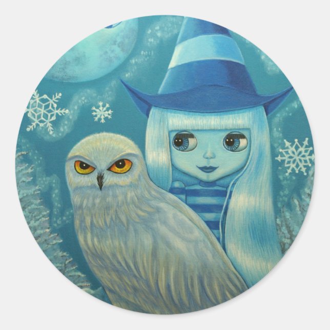 Adesivo Redondo Snowy Owl Witl Sticker (Frente)