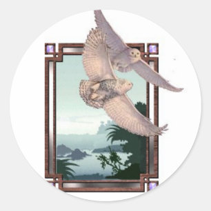 Adesivo Redondo Snowy Owls