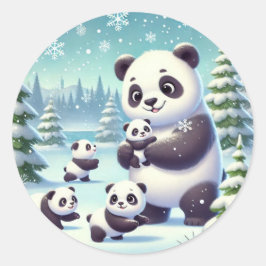 Adesivo Redondo "Snowy Panda Serenity"