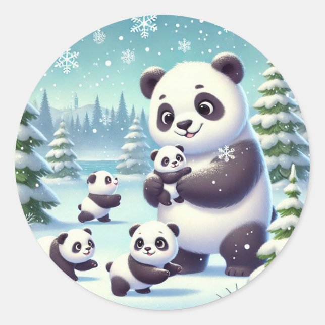 Adesivo Redondo "Snowy Panda Serenity" (Frente)