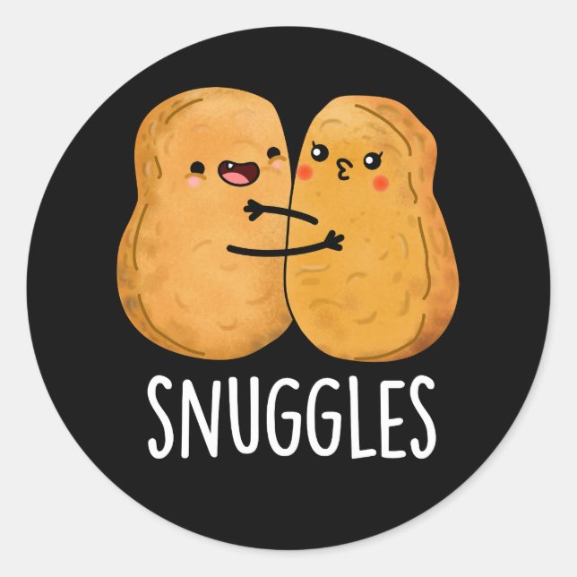 Adesivo Redondo Snuggets Engraçado Casal Nugget Pun Dark BG (Frente)