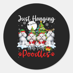 Adesivo Redondo Só Andando Com Meus Poodles Xmas Três Cachorros Pa
