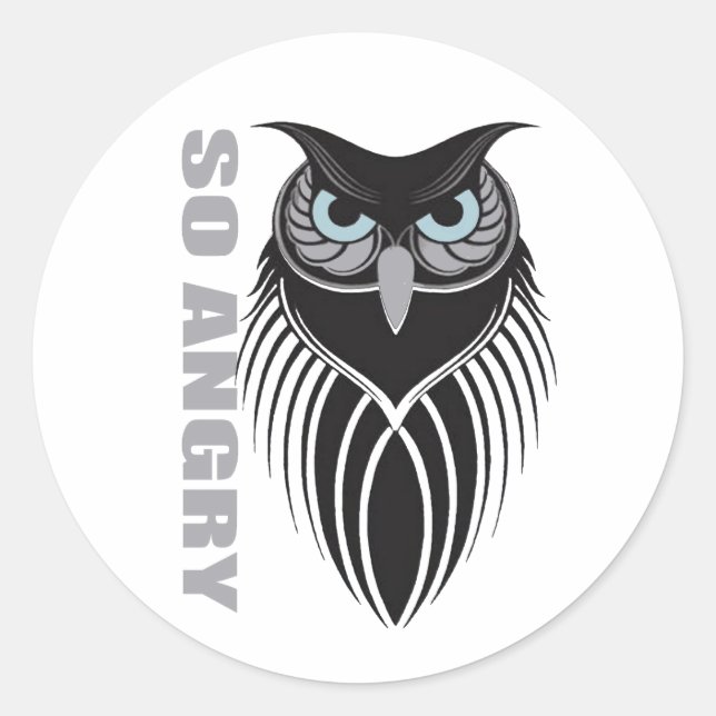 Adesivo Redondo "SO ANGRY" Tribal Owl Sticker | Intense Black (Frente)