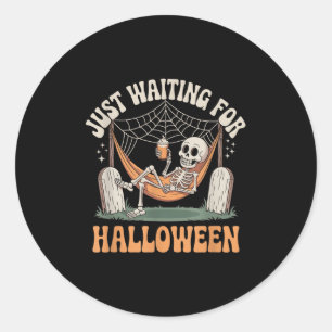 Adesivo Redondo Só Esperando O Esqueleto De Halloween Quot