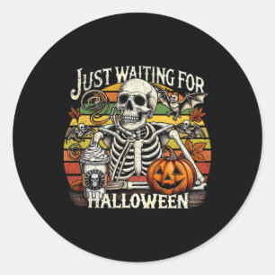 Adesivo Redondo Só Esperando Pelo Esqueleto De Halloween Este É O