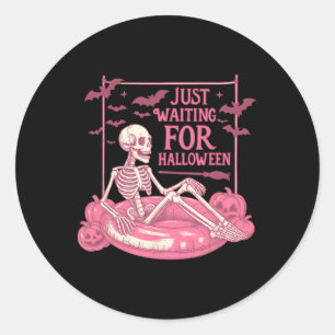 Adesivo Redondo Só Esperando Pelo Esqueleto De Halloween Pumpkin S