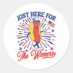 Adesivo Redondo Só estou aqui para os Wieners 4 de julho Cachorro
