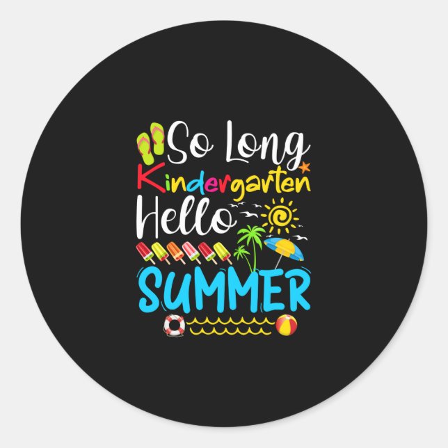 Adesivo Redondo So Long Kindergarten Grade Hello Summer (Frente)