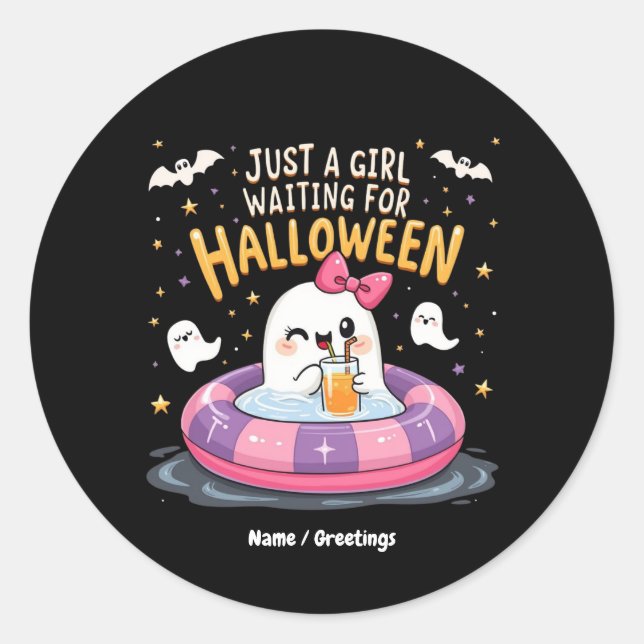 Adesivo Redondo Só Uma Garota Esperando O Verão De Halloween (Frente)