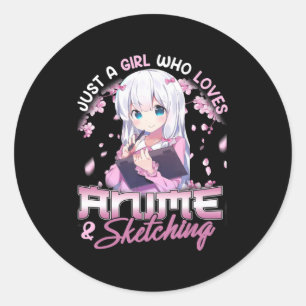 Adesivo Redondo Só uma garota que ama anime e desenha