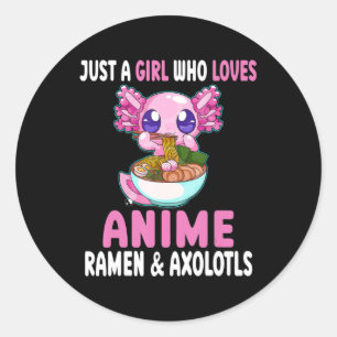 Adesivo Redondo Só uma garota que ama anime Ramen e Axolotls Kaw