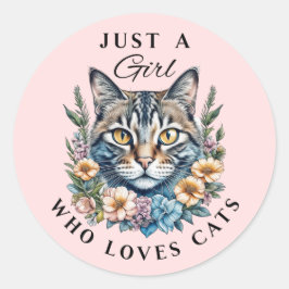 Adesivo Redondo Só uma garota que ama gatos