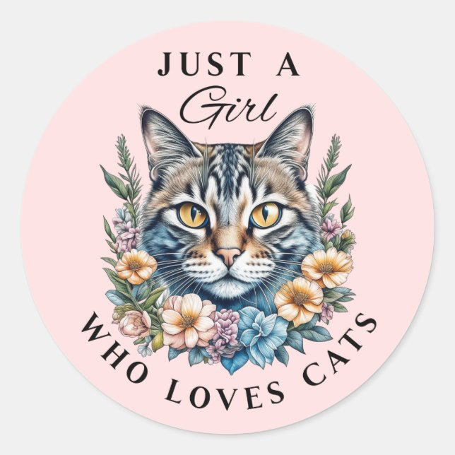 Adesivo Redondo Só uma garota que ama gatos (Frente)