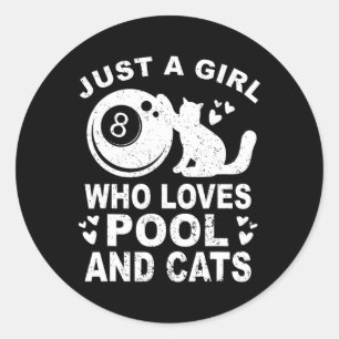 Adesivo Redondo Só Uma Menina Que Ama Billiard E Gatos - Piscina B