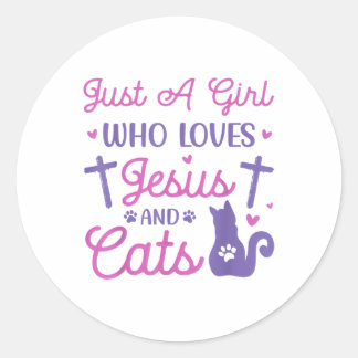 Adesivo Redondo Só Uma Menina Que Ama Gatos E Jesus, Um Animal Eng