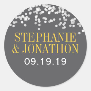 Adesivo Redondo Sob a Cinza das estrelas e amarelo