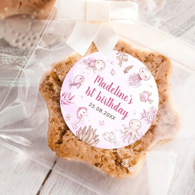 Adesivo Redondo Sob a Festa de aniversário da Sea Girl (Criador carregado)