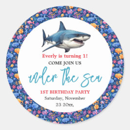 Adesivo Redondo Sob a Parte primeiro aniversario do Mar