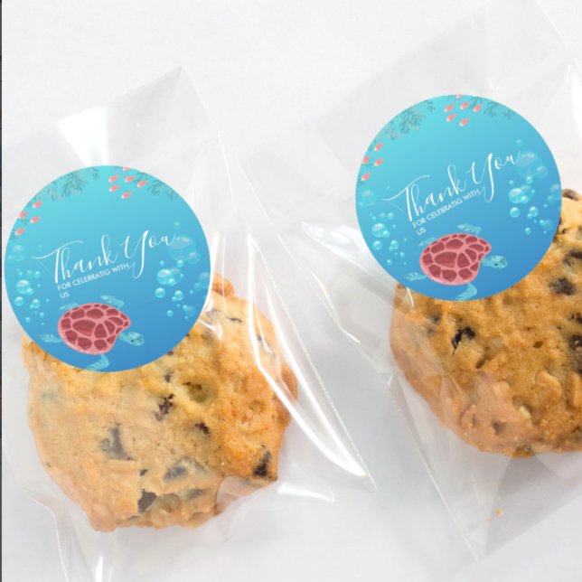 Adesivo Redondo Sob as criaturas marinhas do oceano marinho (Criador carregado)