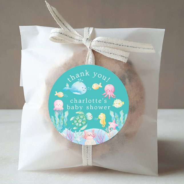 Adesivo Redondo Sob o Chá de fraldas de Aventura do Mar (Criador carregado)