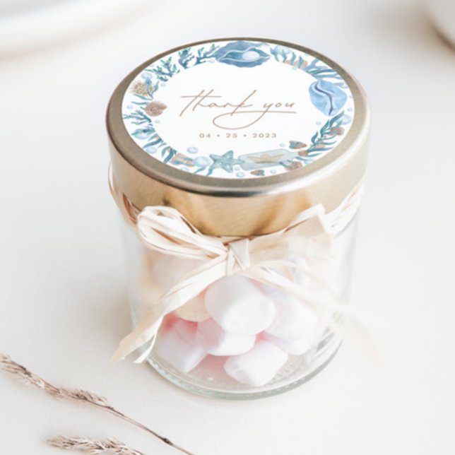 Adesivo Redondo Sob o Mar Aquarela Náutica Obrigado Favor (Criador carregado)