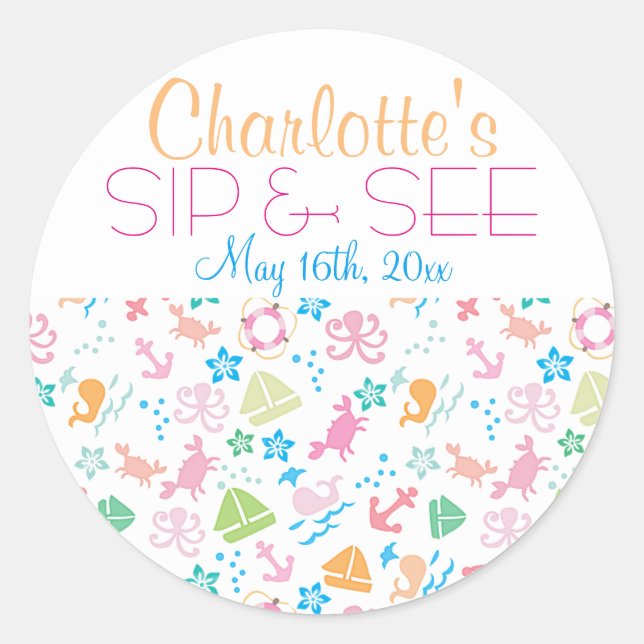 Adesivo Redondo Sob o Mar Bebê Sip e veja (Frente)