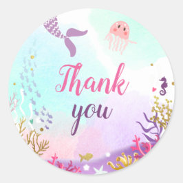 Adesivo Redondo Sob o mar, Cupcake de Sereia, cor-de-rosa,