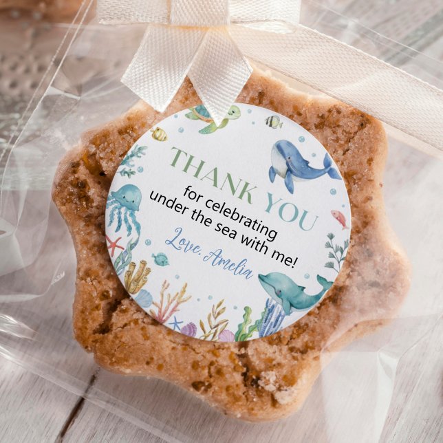 Adesivo Redondo Sob o Mar de Animais do Oceano Cinto (Criador carregado)