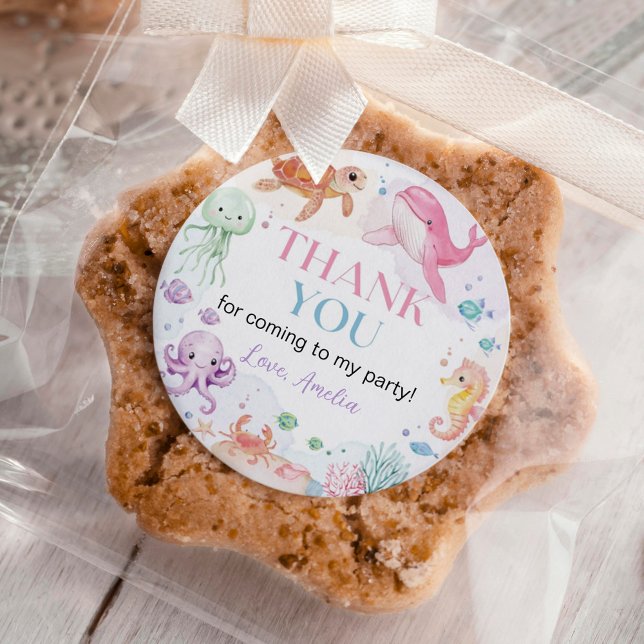 Adesivo Redondo Sob o Mar de Animais do Oceano Cinto (Criador carregado)