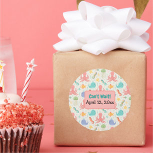 Adesivo Redondo Sob o Mar de Octopus Sea Equídeos