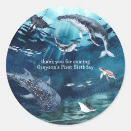 Adesivo Redondo Sob o mar | Festa de aniversário oceânica