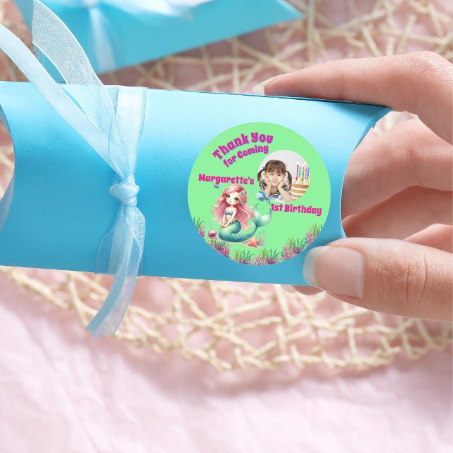 Adesivo Redondo Sob O Mar, Foto De Rapariga Mágica Da Sereia (Criador carregado)