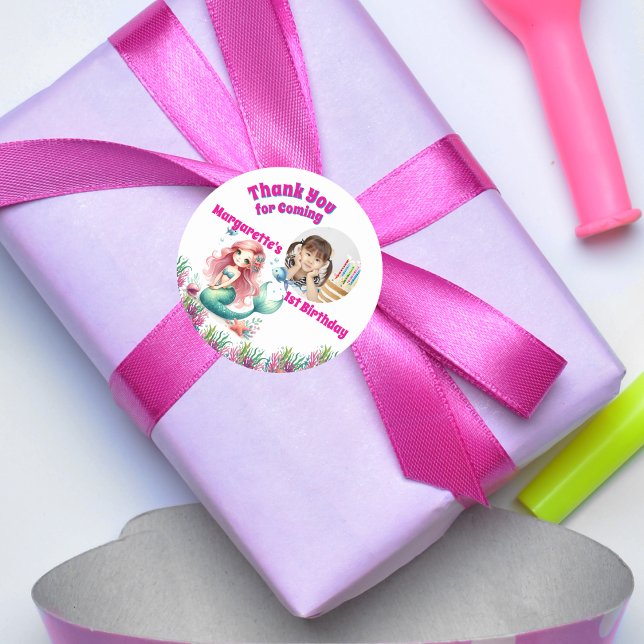 Adesivo Redondo Sob O Mar, Foto De Rapariga Mágica Da Sereia (Criador carregado)