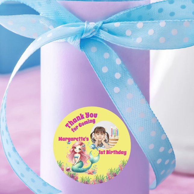 Adesivo Redondo Sob O Mar, Foto De Rapariga Mágica Da Sereia (Criador carregado)