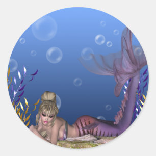 Adesivo Redondo Sob o Mar Loiro Sereia Fantasy Stickers