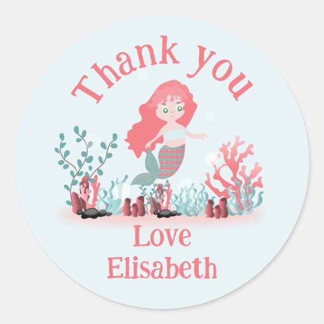 Adesivo Redondo Sob o mar Princesa Sereia Aniversário (Frente)