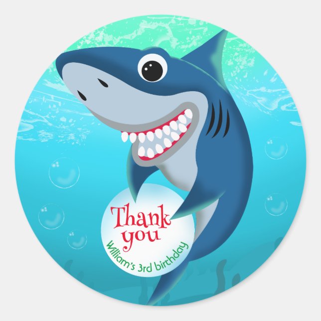 Adesivo Redondo Sob O Tubarão-Mar Com Festa de aniversário De Bolh (Frente)