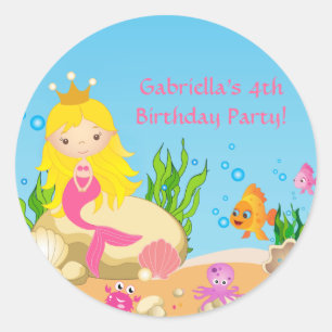 Adesivo Redondo Sob o Vinheta de Aniversário da Sereia da Loira d