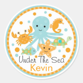 Adesivo Redondo Sob o Vinheta de Aniversário do Mar